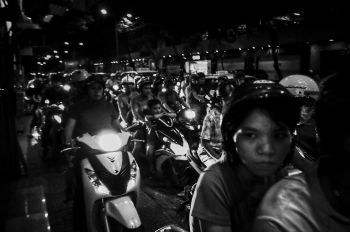 Motorcycle traffic in Saigon at night